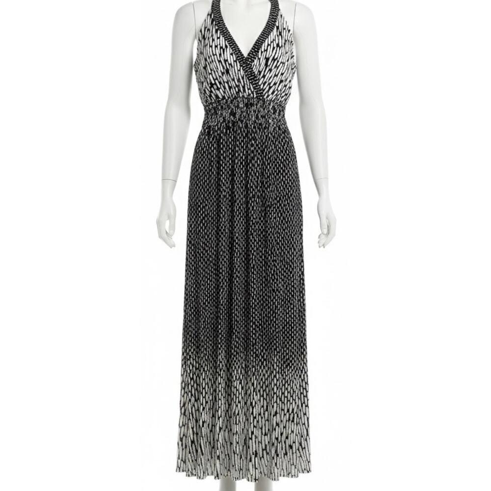 Danillo Boutique Maxi Babydoll Dress M Black White Abstract Print Sleeveless